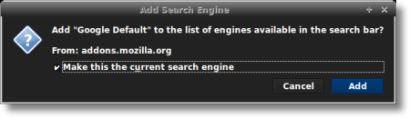 Click the Add button to install the Google search engine