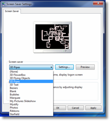 Windows 7 main screensaver settings