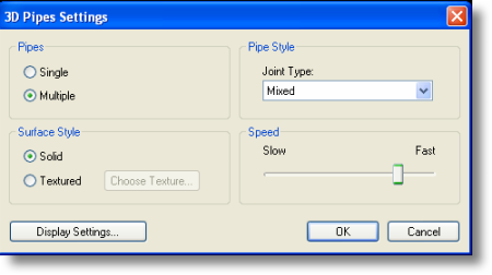 Windows XP Pipes screensaver settings